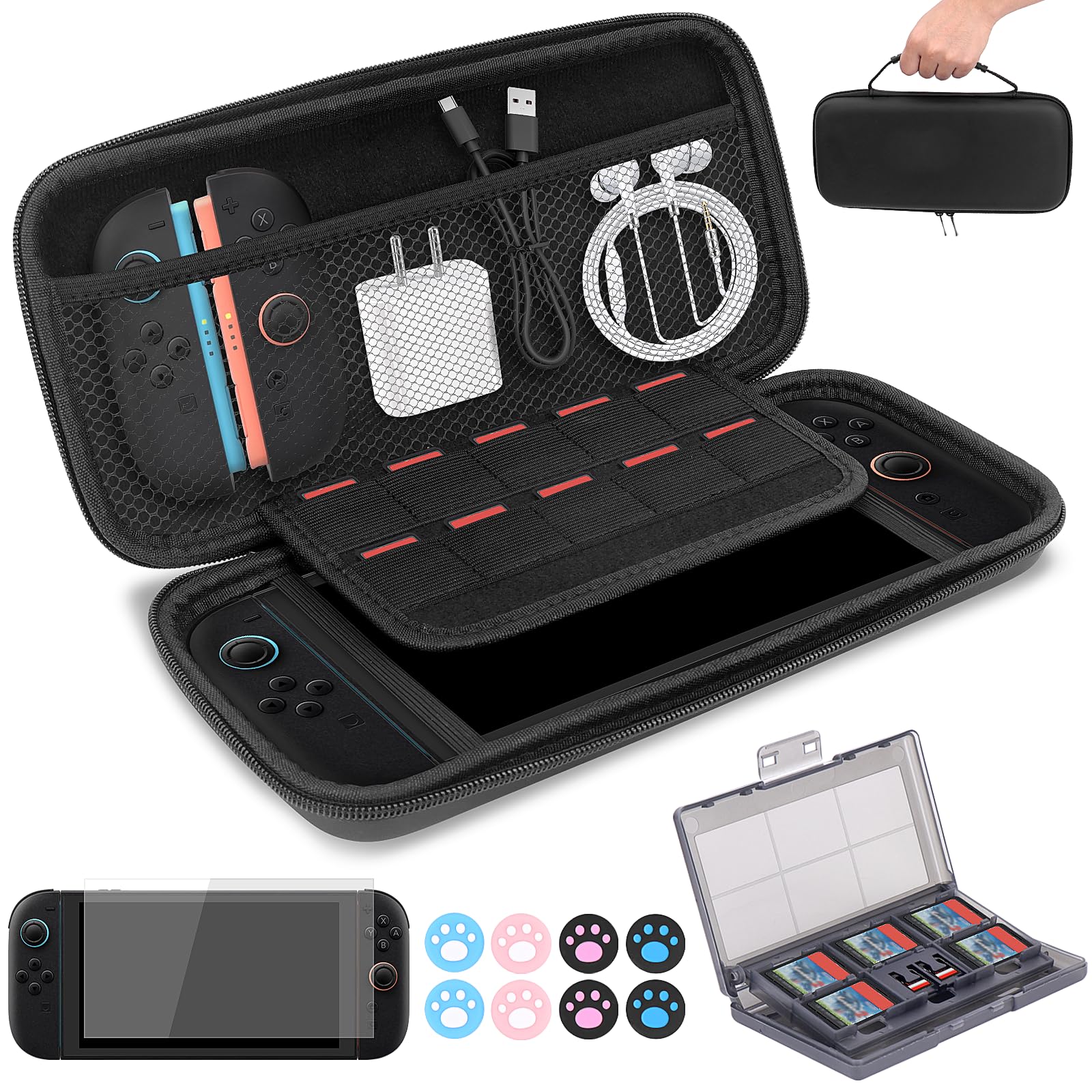 

Homgaty Switch2 Case Storage Switch2 Protective Accessory Switch2 Glass Large Easy to Black Bag, Set, Case, Film, Capacity, Dustproof, Dirtproof,