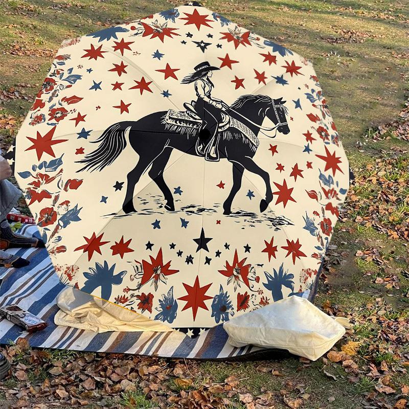 1PC Cowgirl Horse Umbrella-8-Rib Reinforced Portable Folding Travel Suitable for All Seasons Outdoor Daily Use Is an Ideal Choice  -K0335