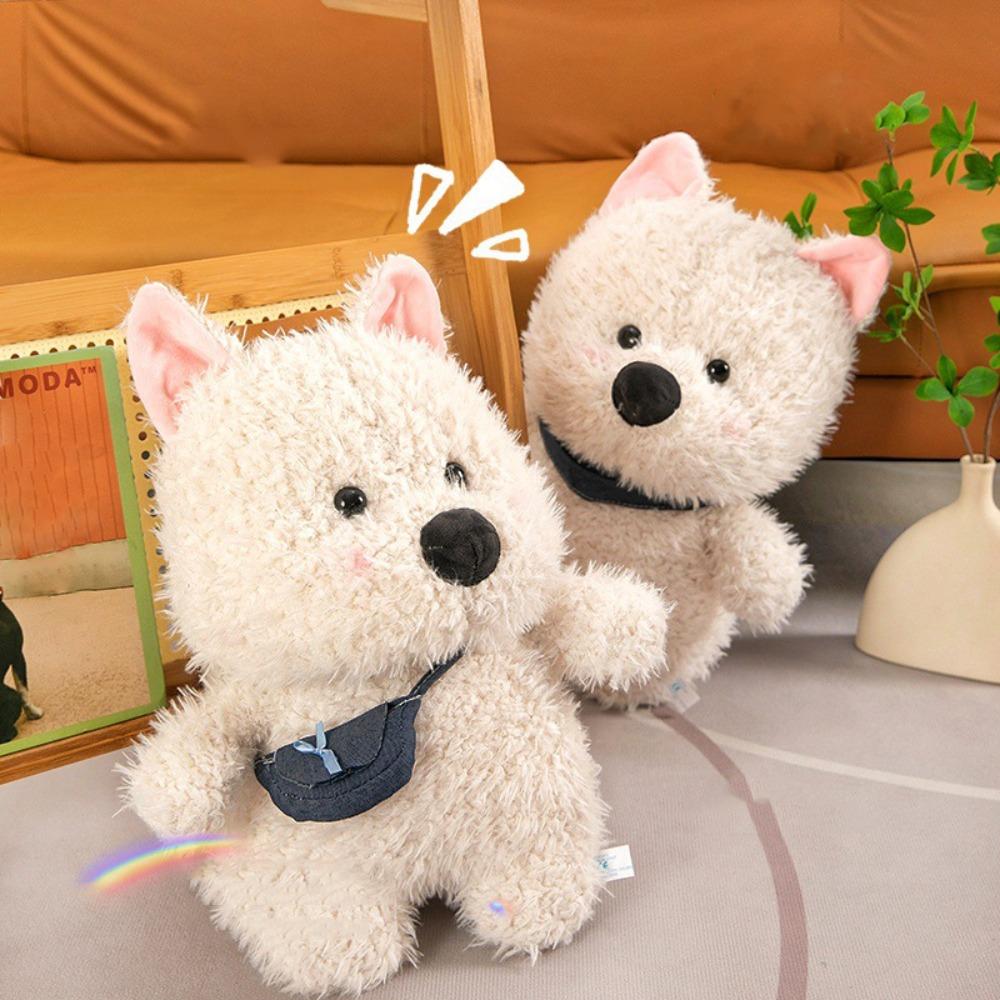 Simulation Small Dog Plush Doll With Bag Cute Dog Doll Lovely White Dog Plush Toy  Birthday Gift