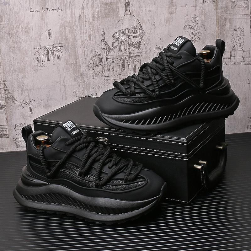 New Designer Men's White Black All Match Thick Bottom Causal Shoes Flats Moccasins Male Walking Sneakers Zapatos Hombre