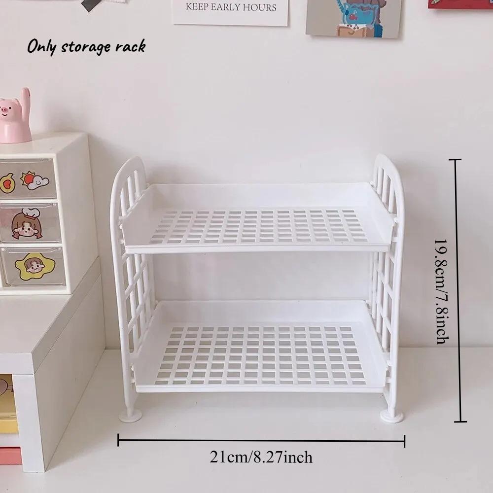 

1pcs Cute Desktop Storage Rack Double-layer Removable Cosmetic Organizer Kawaii Stationery Shelf for Dorm Bedroom Desk Decor білий