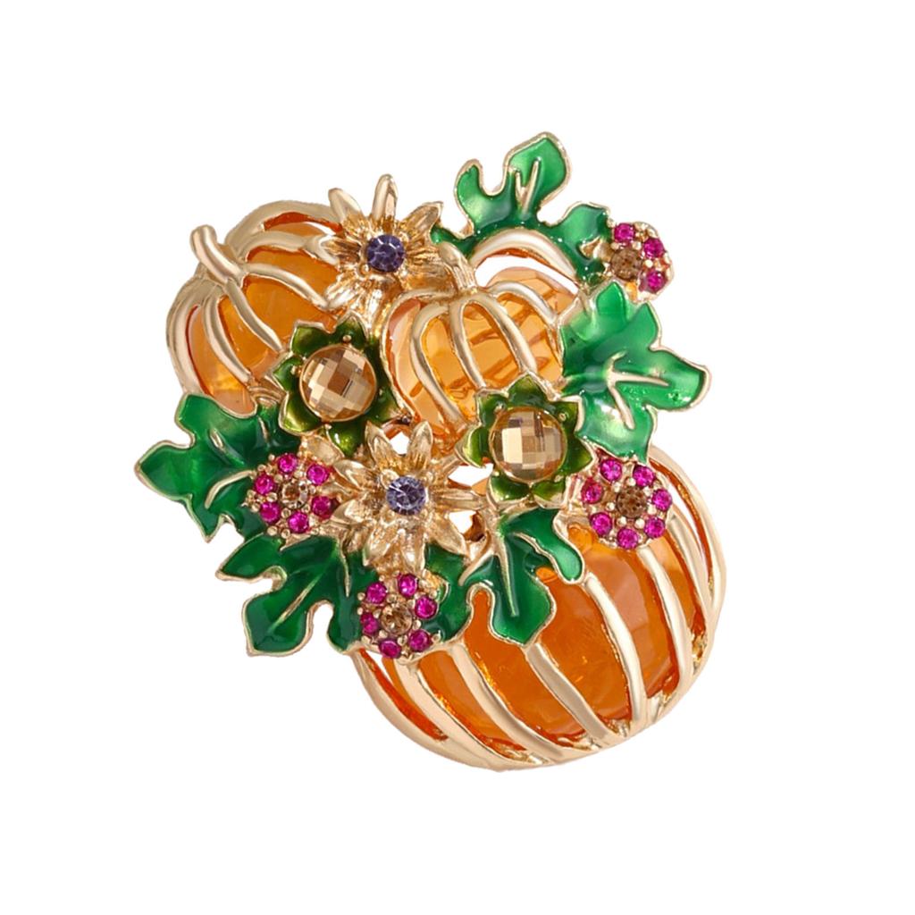 Halloween Pumpkin Brooch With Crystal Rhinestones For Costume Party Outfit Accessories And Festive Jewelry Decoration