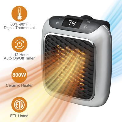 Tragbarer elektrischer Heizlüfter Wandsteckdose Kleiner Raumheizer mit einstellbarem Thermostat, programmierbarem 12-Stunden-Timer, automatischer Abschaltung