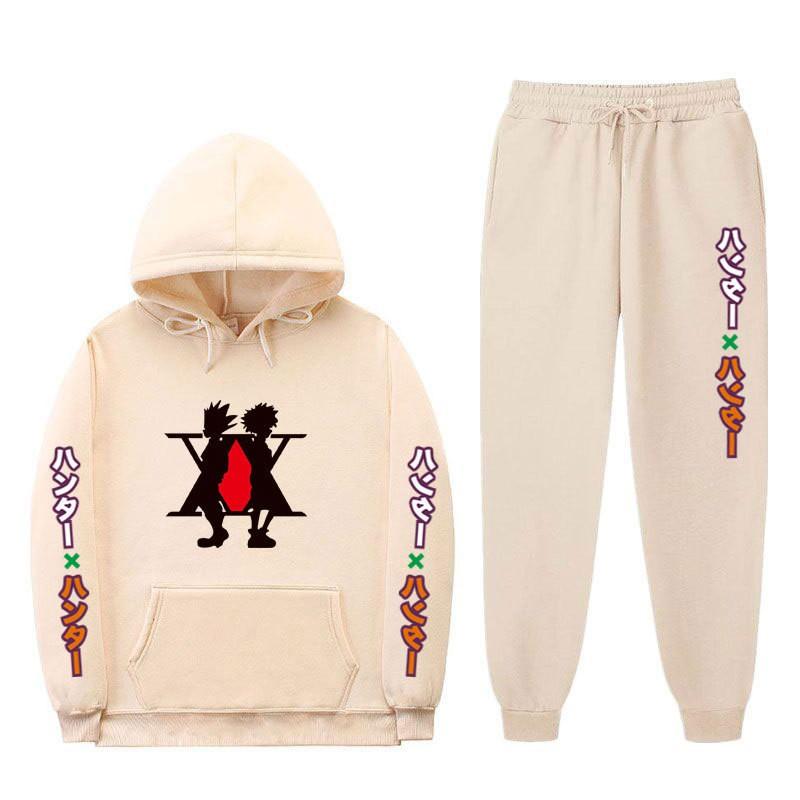 Mens Winter Warm Hooded Sweatshirt Pants Set Anime Inspired Casual Tracksuit Cotton Blend Thick Fleece Lined