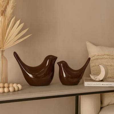Creative Brown Glossy Ceramic Birds Figurines Home Decorations Accessories Party (Pack of 2, Brown)