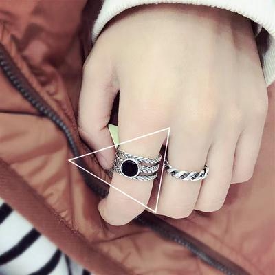 S925 Silver Ring Korean Style Personalized 925 Silver Ring Retro Thai Silver Multi-layer Oil Dripping Open Ring Ring