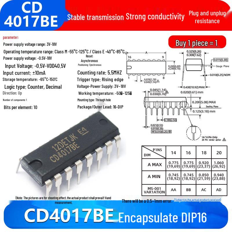 CD4017BE & CD4000 Series IC Chips (CD4001/11/66/82/106/4051/52/69/21/50/81)