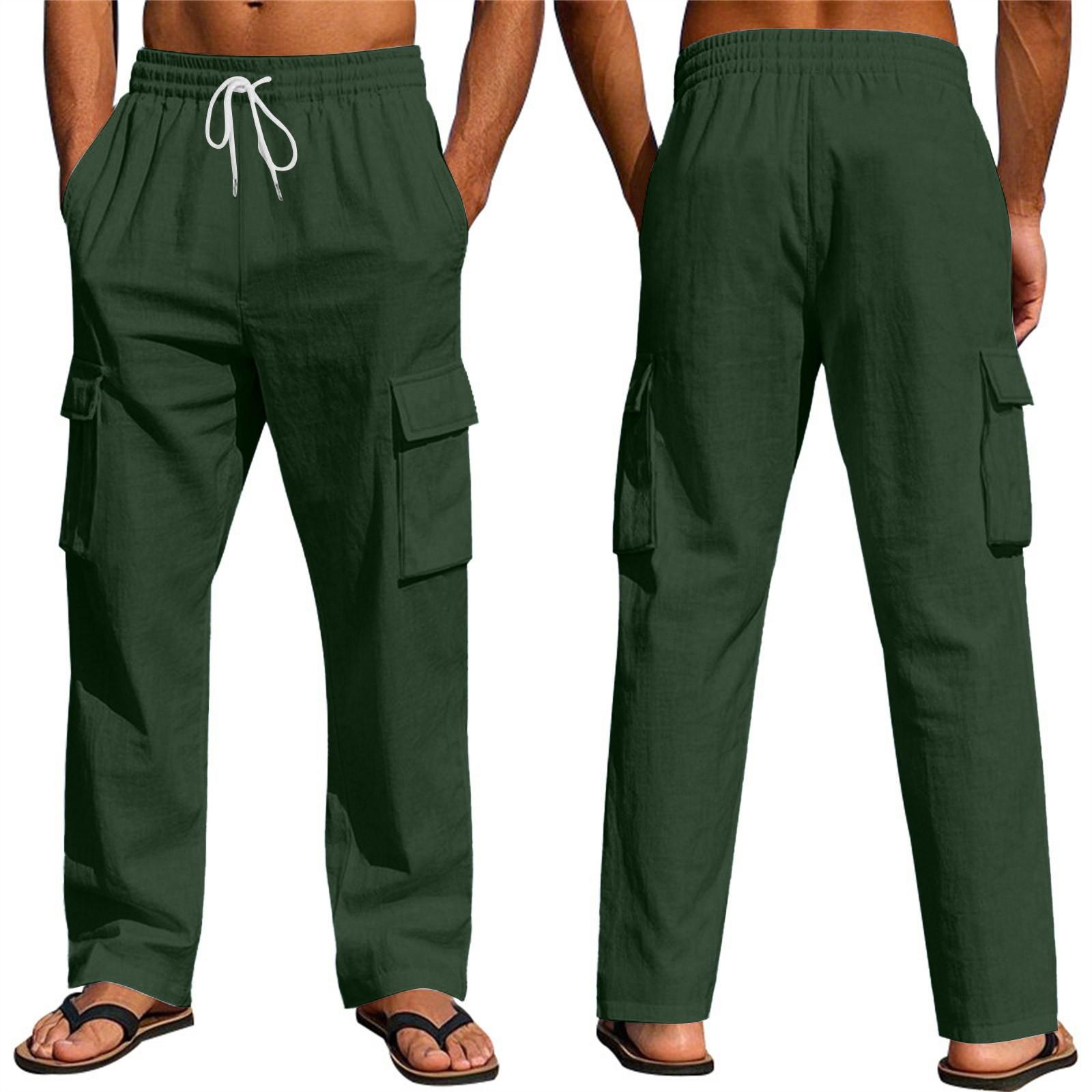 Мужские льняные брюки Four Seasons Thin Breathable Cargo Multi-pocket Loose Casual Wide Leg L