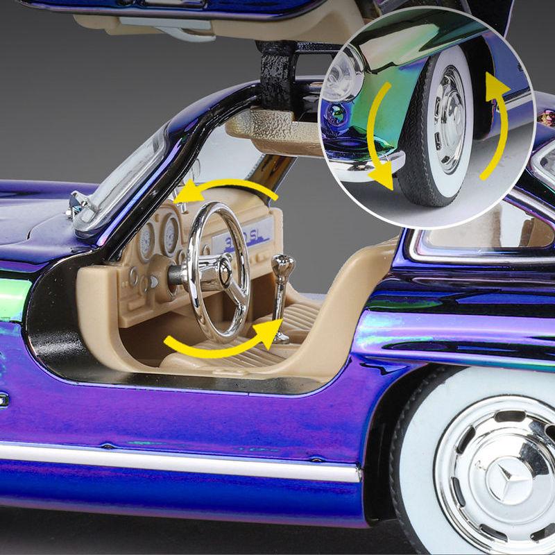 1/24 Benzs 300SL Alloy Car Model Diecasts Metal Classic Electroplating Vehicles Car Model Simulation Sound and Light Kids Gifts