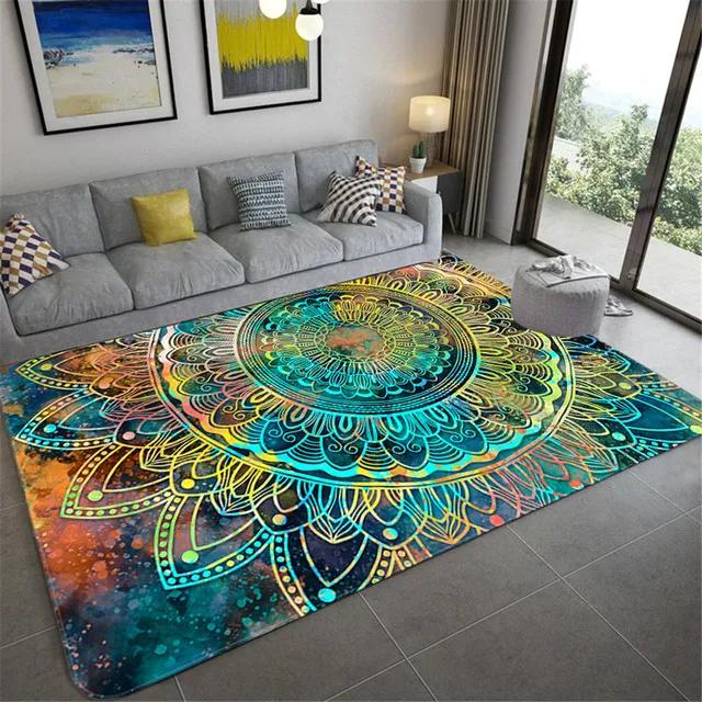 Bohemian Mandala Pattern Area Rug Colorful Artistic Watercolor Starry Designs Soft Decorative Carpet For Living Room Bedroom