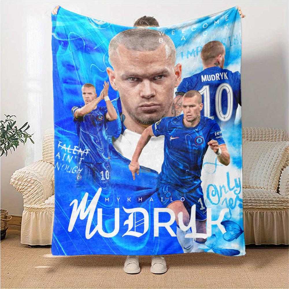 Mudryk Chelsea Football Star Print Fleece Blanket Soft Warm Throw Blanket Sofa Couch Bed Home Decor For Soccer Fans