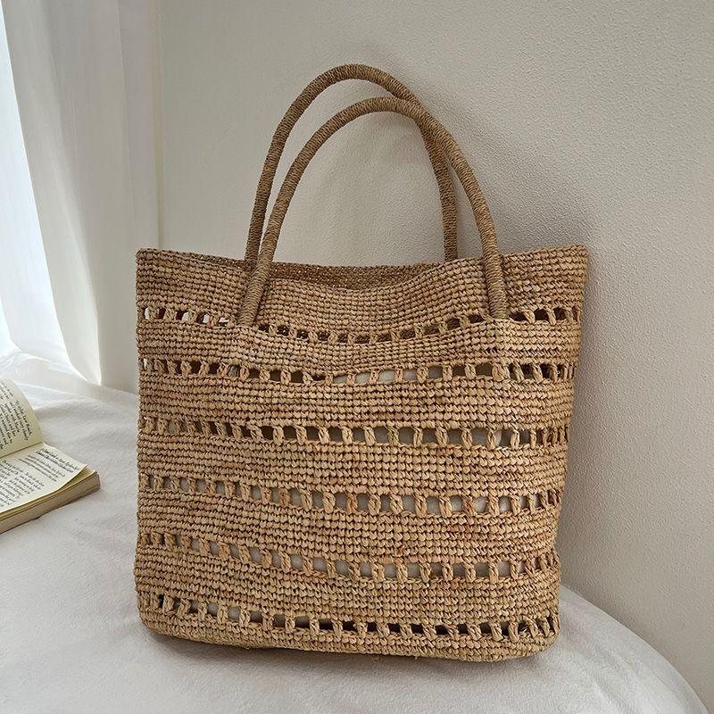 

Рафия Ажурная Соломенная Сумка Женская Французский стиль Праздничный стиль Сумка-тоут Ретро Художественная Овощная Корзина Пляжная Сумка Бесплатная Внутренняя Сумка Original Color Hollow-out Inner Bag