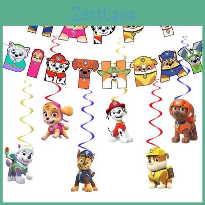 Vibrant Paw Patrol Themed Birthday Party Banner And Spiral Decoration Set For Dogs