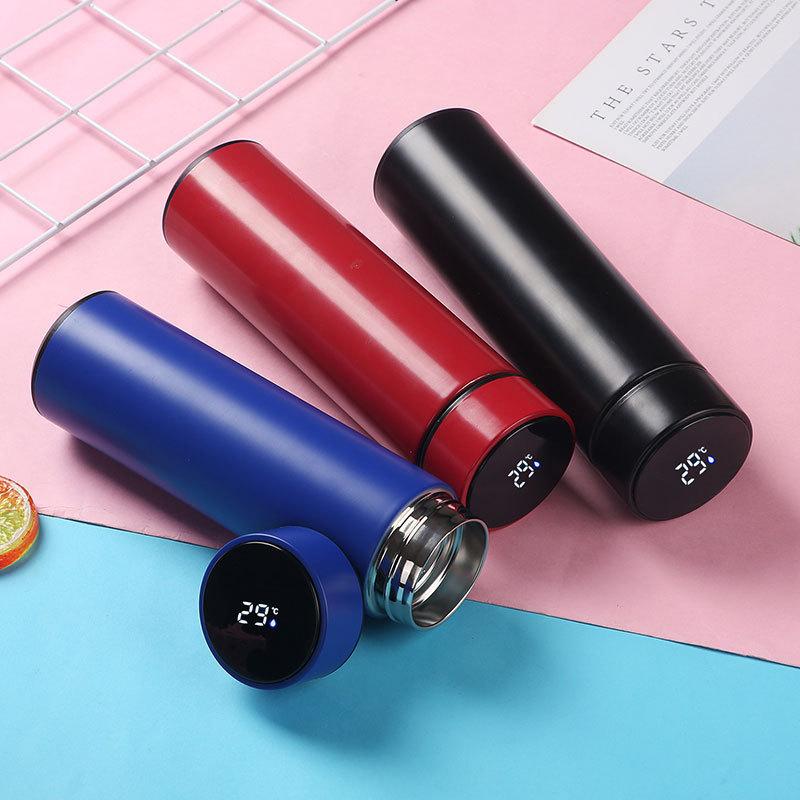 Inteligentní termoska s velkým objemem 500 ml, vakuové termosky, přenosná nerezová termoska, láhev na vodu, cestovní hrnek na čaj, kancelářská termoska