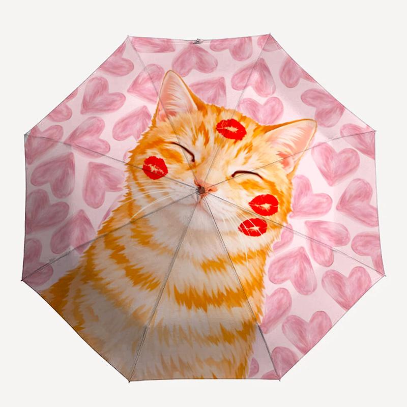 1pc Cat Love Automatic Opening/Closing Folding Umbrella with 8 Ribs,Windproof Portable Sunshade Umbrella Holiday gift yy260401095