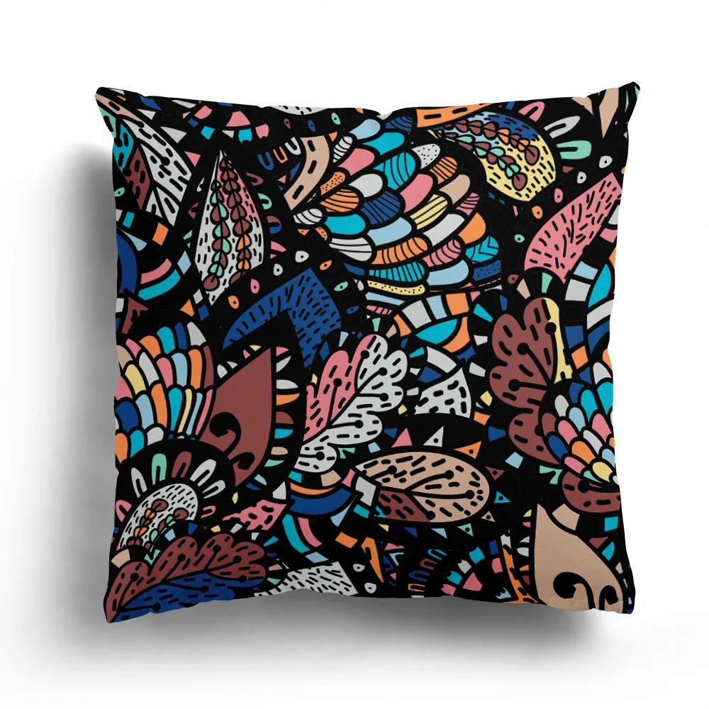 Retro Ethnic Totem Plush Pillowcase Home Sofa Cushion Cover Cartoon Pattern