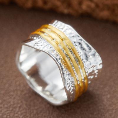 Huajie Women's Hammered Wave Rings Two Tone Irregular Ancient Silver Color Wide Vintage New Ring  Fashion Tide