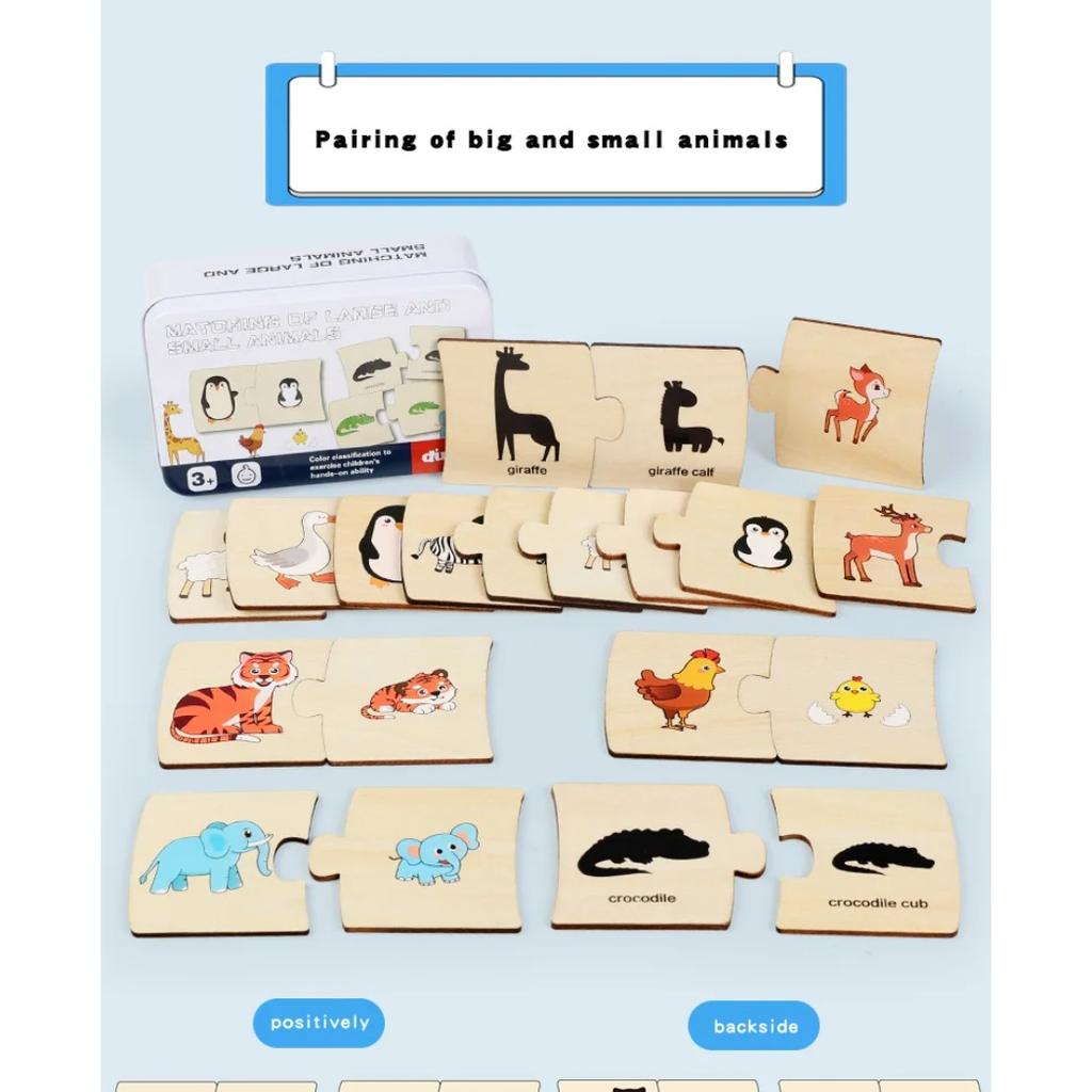 Dziecięce Pudełko z Żelaza Oświecenie Liczbami Sparowane Drewniane Zwierzęta Jedzenie Puzzle Logiczne Myślenie Trening Gra Zabawki Edukacyjne