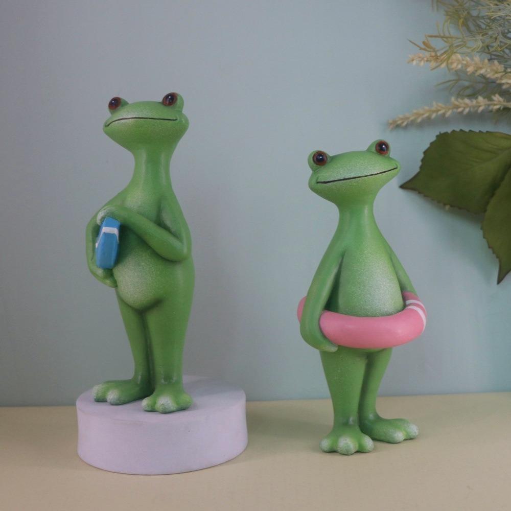 Animal Model Resin Vacation Frog Statue Cute Style Funny Surfing Frog Statue Handmade Swimming Frog Figurine Home Decor