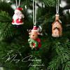 Mini Resin Christmas Tree Ornaments Set, Santa Elk Dog Cat House Pendants With Hanging Rope, 4 Pack, Classic Holiday Decor