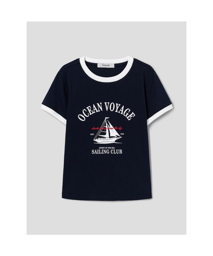 8SECONDS Marine Graphic Ringer T-Shirt Navy