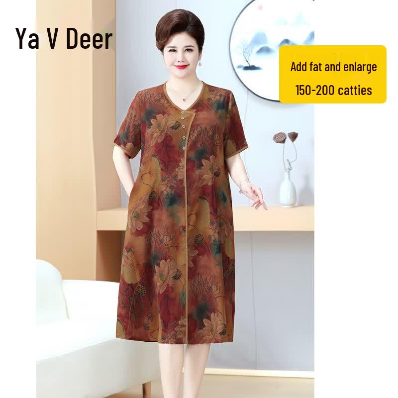 Yalu New Chinese Style Plus Size Short Sleeve Floral Dress 8XL