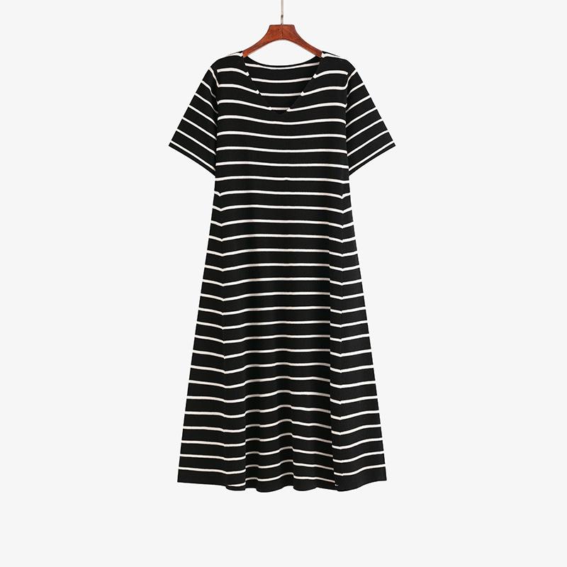 

Женское утягивающее платье-футболка в полоску, летнее свободное прямое трикотажное платье 3XL