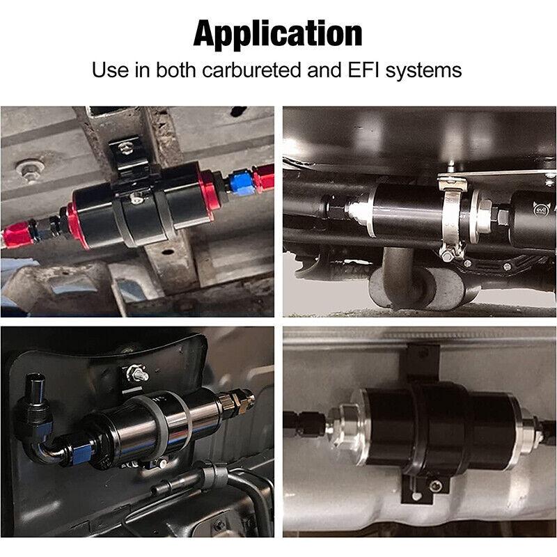 High Flow Inline Fuel Filter 100 Micron Cleanable 6AN 8AN 10AN Adapter Universal