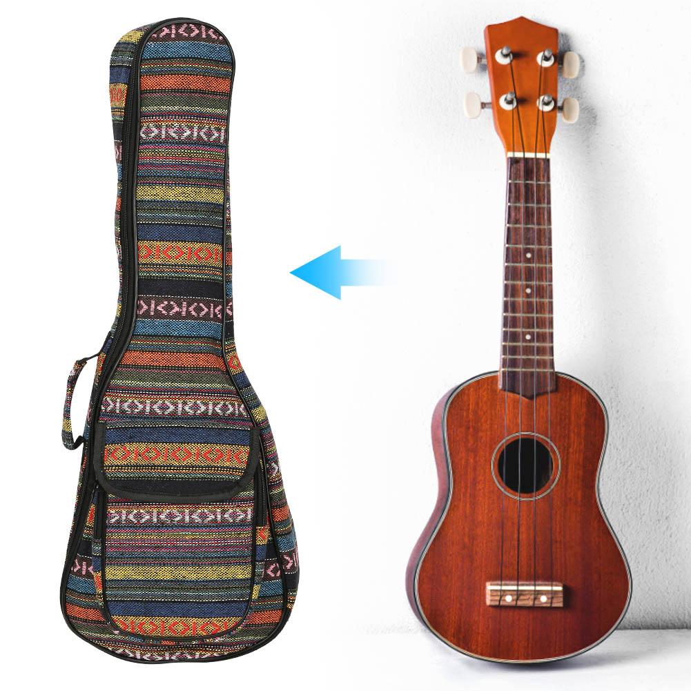 Ukulele Bag Ethnic Style 4‑String Guitar Double Shoulder Strap Case Built‑in Thicken Cotton