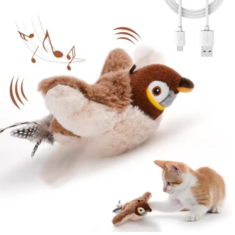 

New Simulated Bird Cat Toy Interactive Toys Dog Rechargeable Chirping Flapping Bird(no Flying) Touch Activated Plush Toy Pet коричневый