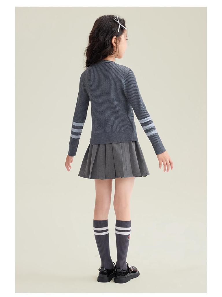 2025 Girls' Academy Style Knit Cardigan with Two-Piece Korean Slimming Skirt Set