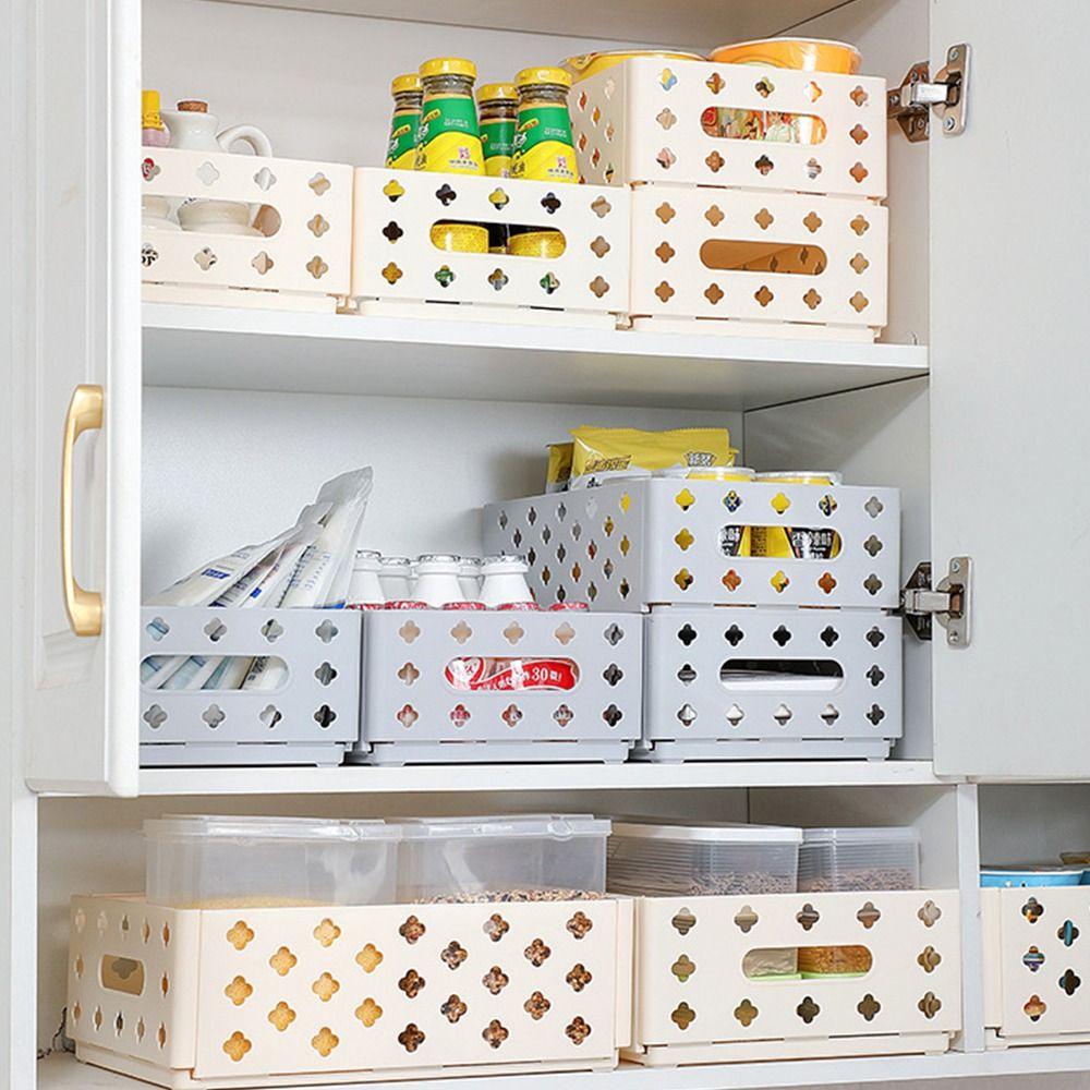 Kitchen Storage Basket Folding Storage Box Large Capacity Space Saving Desktop Dressing Storage Container Hollowout Ins