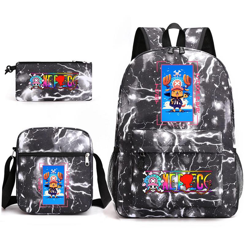 One Piece Tony Chopper School Bag Set Kids Backpack Shoulder Bag Pen Case Anime Print Casual Daypack for Children