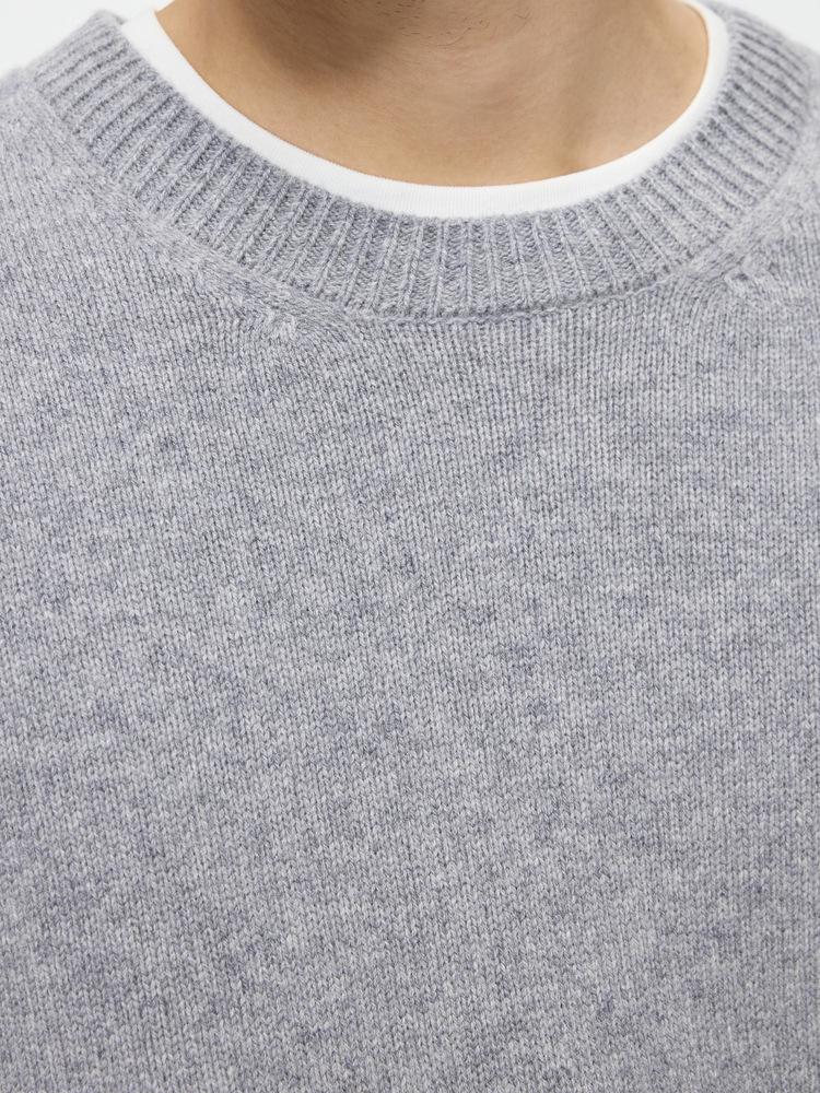 Men's Cashmere Blend Round Neck Faux Two-Piece Knit Sweater, 2025 Autumn/Winter Edition, Warm Solid Color Base Layer