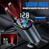 120W Car Charger with Roof Starlight Fast Charging Retractable Cable & 2 Charging Ports Voltage Phone Charger For IOS Android
