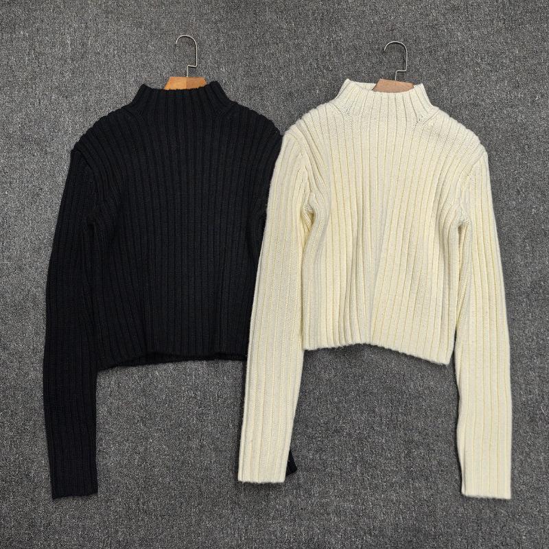Longmei Women's Ribbed Wool Knit Sweater, Half-High Neck, Long Sleeve, 2026 Autumn/Winter Collection.
