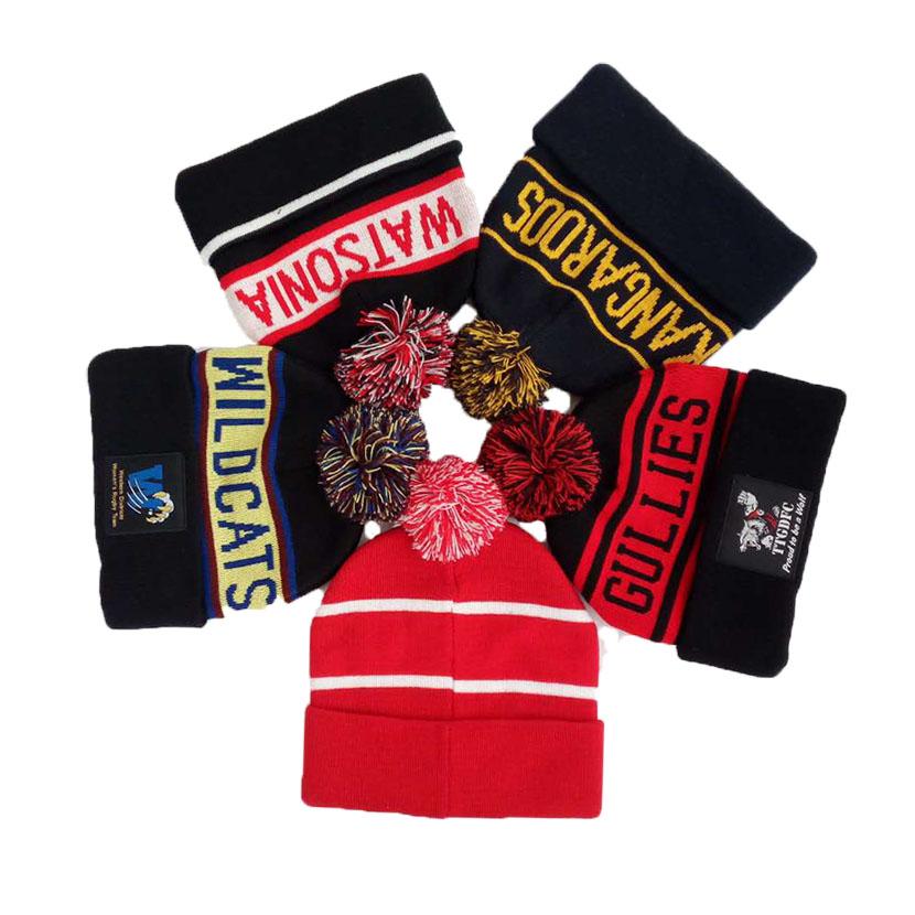 Wholesale 100% Acrylic Unisex Winter Knitted Hat Pom Golf Beanie Hat Custom Beanie 56-62
