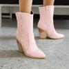 High Heels Women Cowboy Boots Retro Tapered Thigh High Side Zipper Boots Solid Color New European American Fashion Trend Booties