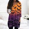 Womens Tops V-neck 3/4 Sleeve Blouses Casual Mid-length Shirts Fashion Halloween Print Tunic Tops With Pockets