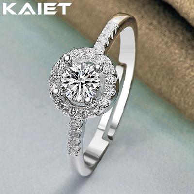 925 Silver Flower Crystal Adjustable Ring Charm Accessories For Women Jewelry