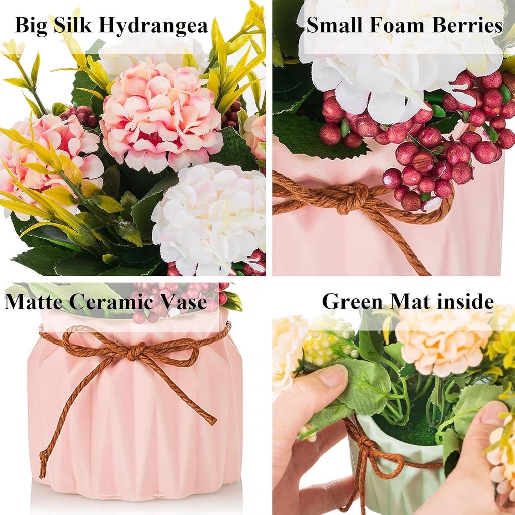BLOSMON Small Artificial Flowers in Vase 4 Pcs Fake Flowers Centerpieces for Dinning Table Floral Arrangements with Vases Bathroom Accessories Office