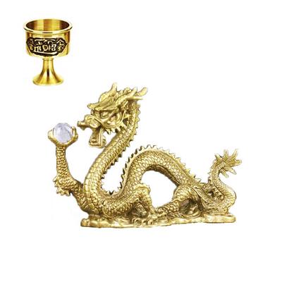 Drago d'oro portafortuna Drago Drago d'oro con sfera di cristallo da 15 mm Cristallo Drago d'oro Cinque artigli Drago e set di bicchieri d'acqua Drago e bicchiere d'acqua