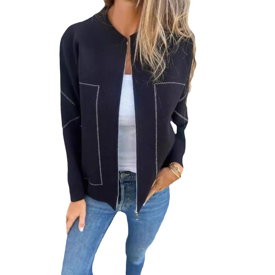 2024 Autumn/Winter Slimming Casual Zipper Jacket - Plain Color Bestseller for Warmth