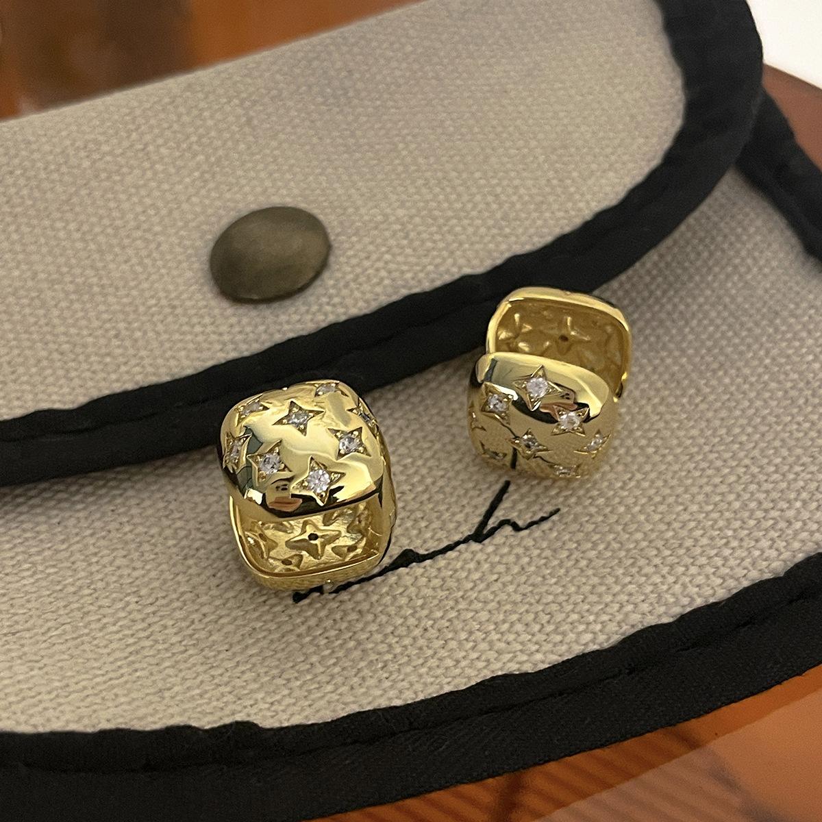 

Xiaohongshu square cross star zircon ear buckle Korean version of exquisite earrings for women s niche high-end ins new 925 silver needles