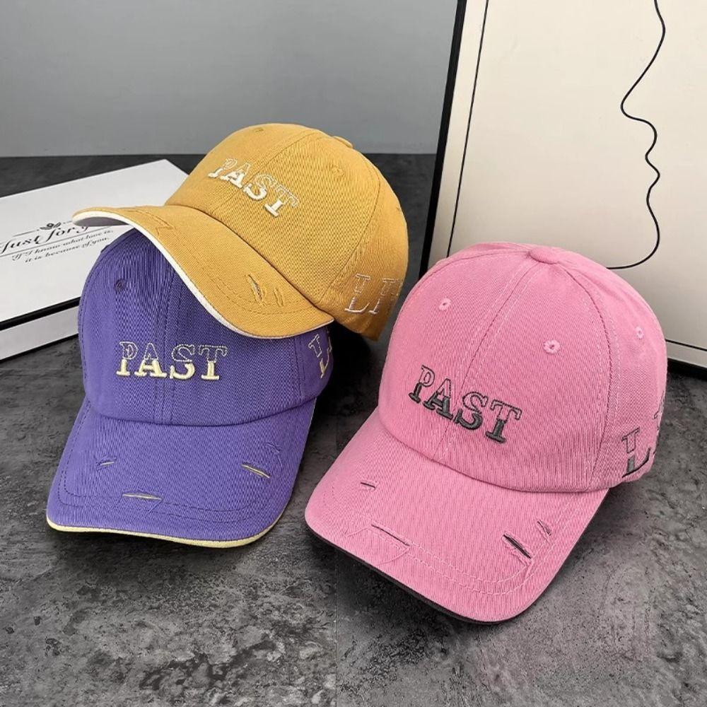 Letter Embroidery Tattered Jeans Sun Hat Cotton Peaked Cap Simple American Retro  Baseball Cap  Men