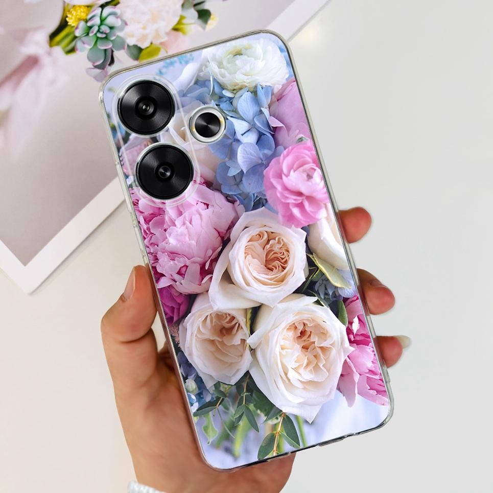 Flower Butterfly Women Fashion Back Cover For Xiaomi Redmi Turbo 3 Phone Funda Transparent Soft TPU Silicone Coque For Poco F6