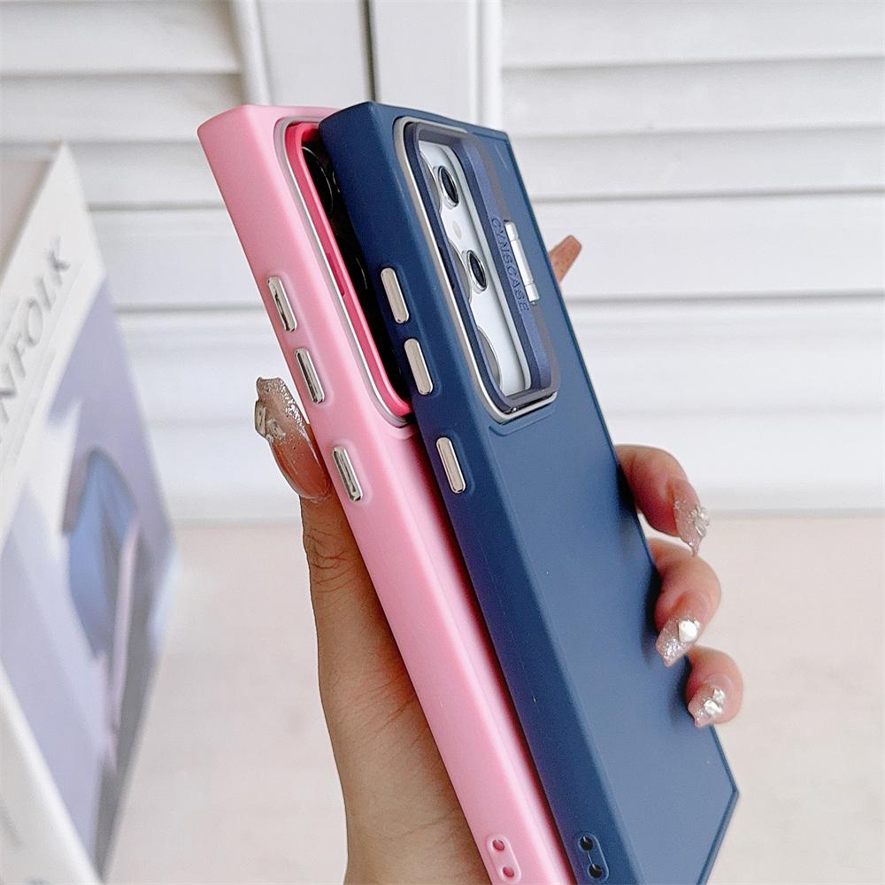 Luxury Folding Camera Stand Holder Case For Samsung Galaxy S24 S23 Ultra S22 S21 Plus S20 FE Metal Solid Color Matte Cover Funda