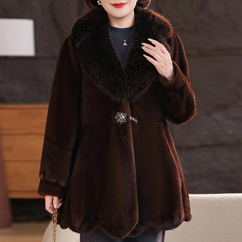 Luxurious Winter Faux Fur Coat for Women Thick Warm Outerwears Elegant Middle-aged Woman Fur Jacket