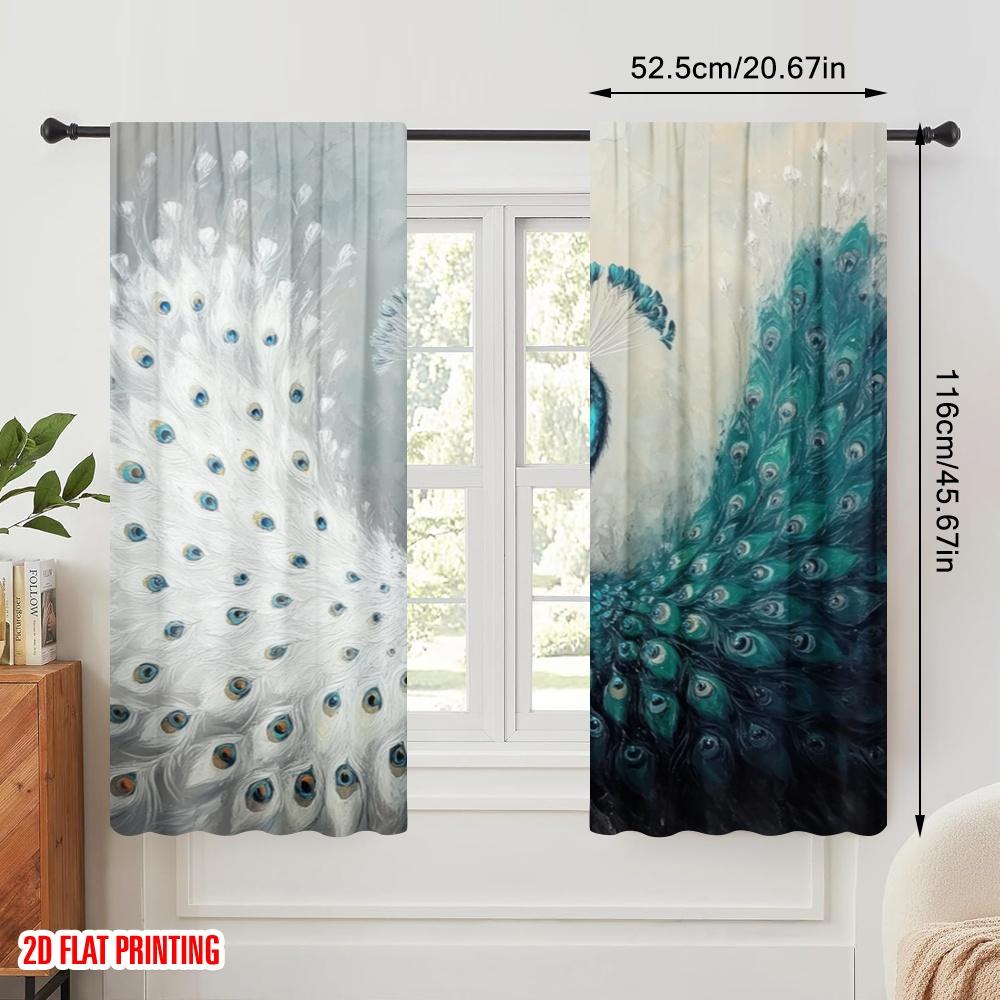2pcs,2D plane printing Curtains Digital Printed Elegant Dual Peacocks Polyester Easy Install (without rod) Decorations Inside