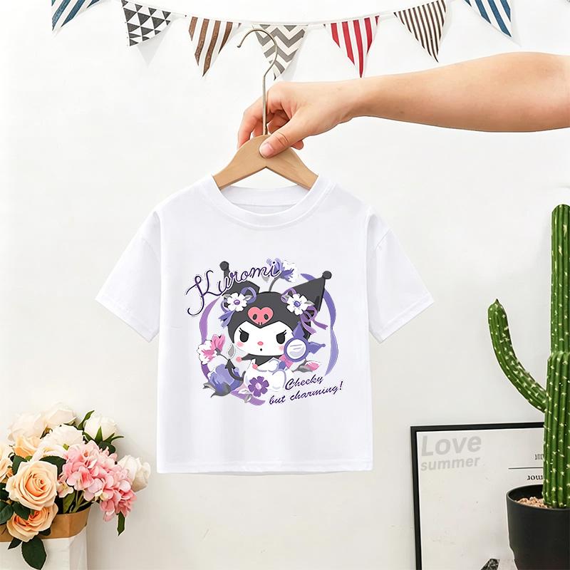 Kuromi Print Summer girls T-shirt My Melody Cute Trend Kawaii Sanrios Girl High Quality Trend Fashion Kid Tops Gift